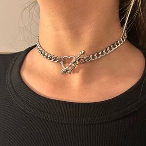 Heart grunge choker necklace, heart toggle clasp, stainless steel choker